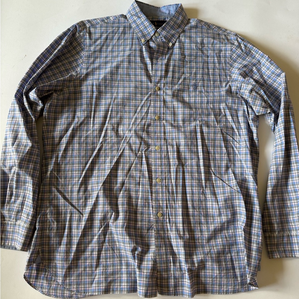 Ralph Lauren Men's Blue and White Checkered Shirt